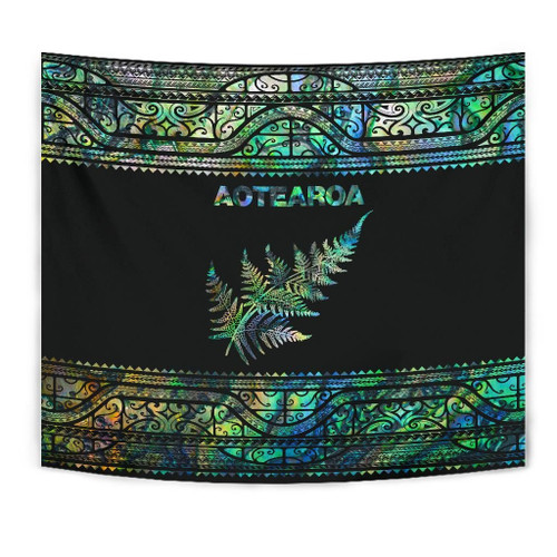 Aotearoa New Zealand Maori Tapestry Silver Fern - Paua Shell K4x