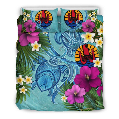 Tahiti Bedding Set - Polynesian Turtle Hibiscus And Plumeria A24