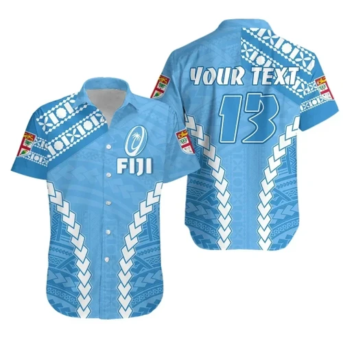 Rugbylife Shirt - (Custom Personalised) Fiji Rugby Hawaiian Shirt Fresh Version Blue - Custom Text and Number K13
