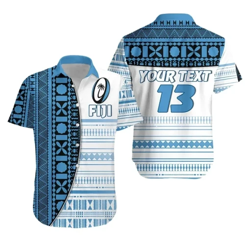 Rugbylife Shirt - (Custom Personalised) Fiji Rugby Hawaiian Shirt Impressive Version Blue - Custom Text and Number K13
