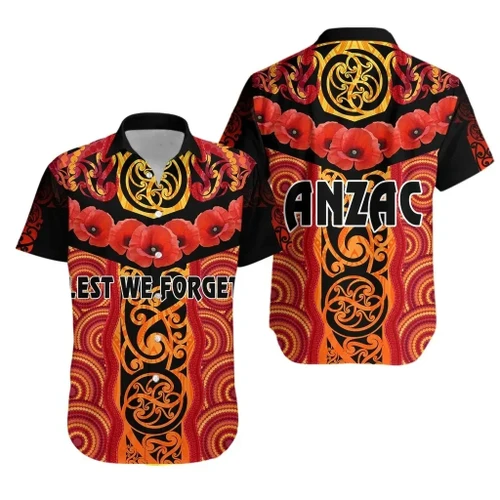 Anzac Lest We Forget Poppy Hawaiian Shirt New Zealand Maori Silver Fern - Australia Aboriginal K8
