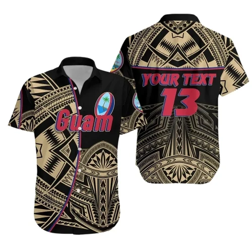 Rugbylife Shirt - (Custom Personalised) Guam Rugby Hawaiian Shirt Impressive Version Golden - Custom Text and Number K13