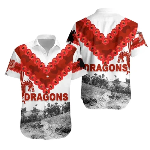 Rugby Life Shirt - St. George Illawarra Dragons Hawaiian Shirt Anzac Day Simple Style K8