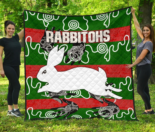 Rugby Life Quilt - Rabbitohs Premium Quilt Animals Aboriginal TH5
