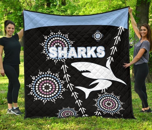 Rugby Life Quilt - Cronulla Premium Quilt Sharks Simple Indigenous - Black K8