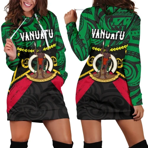 Vanuatu Rugby Women Hoodie Dress Polynesian Waves Style K36