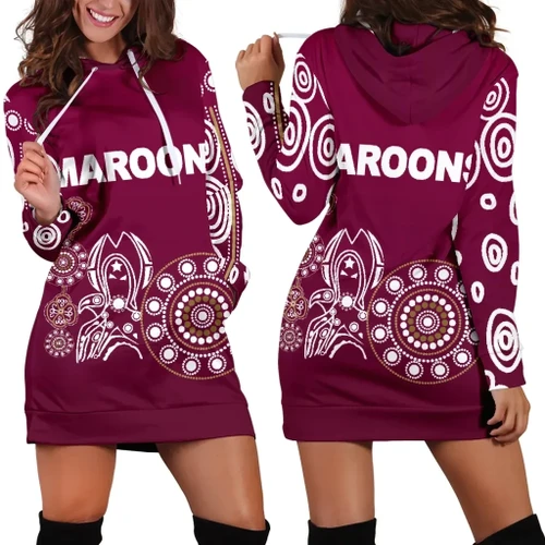 Queensland Women's Hoodie Dress Maroons Simple Indigenous K8