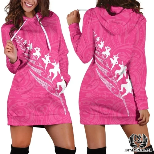 Rugby Haka Fern Hoodie Dress Pink K4