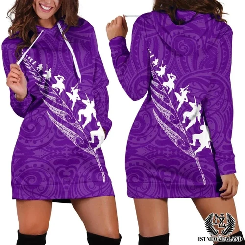 Rugby Haka Fern Hoodie Dress Violet K4