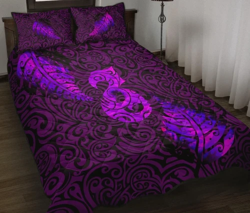 Aotearoa Maori Quilt Bed Set Silver Fern Manaia Vibes - Purple K36