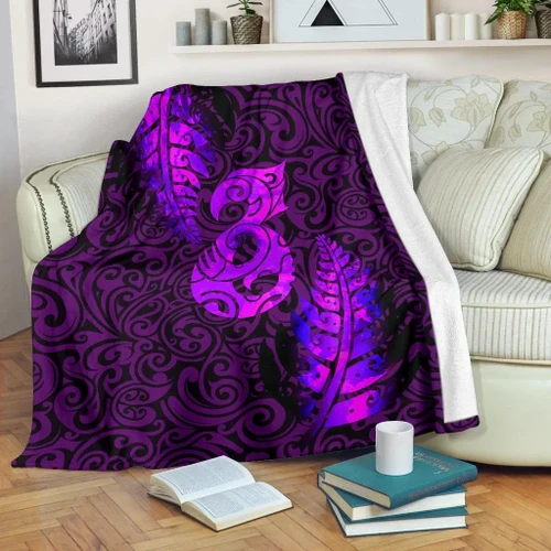 Aotearoa Maori Premium Blanket Silver Fern Manaia Vibes - Purple K36