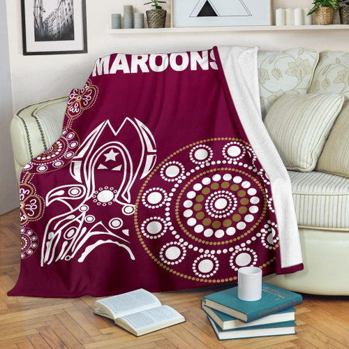 Queensland Premium Blanket Maroons Simple Indigenous K8