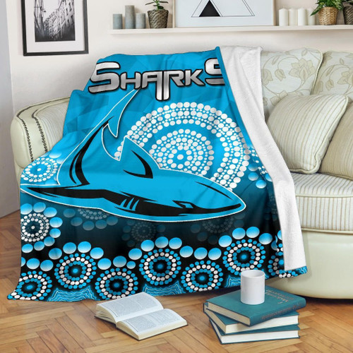 Rugby Life Premium Blanket - Cronulla-Sutherland Sharks Premium Blanket Aboriginal Mix 3D Patterns TH4