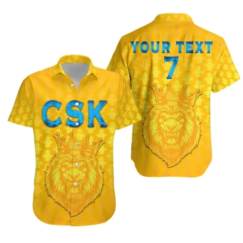 (Custom Personalised) CSK Hawaiian Shirt Cricket Traditional Pride - Yellow, Custom Text And Number K8