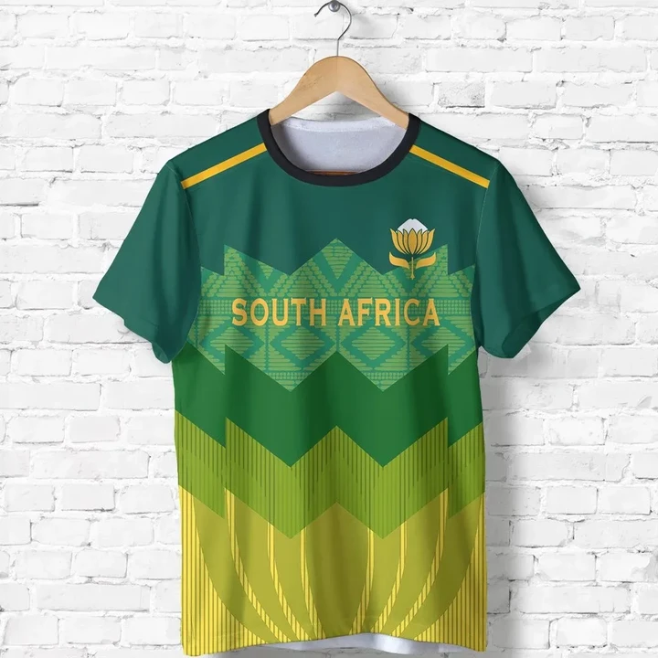 South Africa T Shirts Protea Style - Green Color - Front
