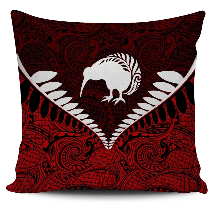 Kiwi Silver Fern Classic Pillow Cover Red K4 - 1st New Zealand