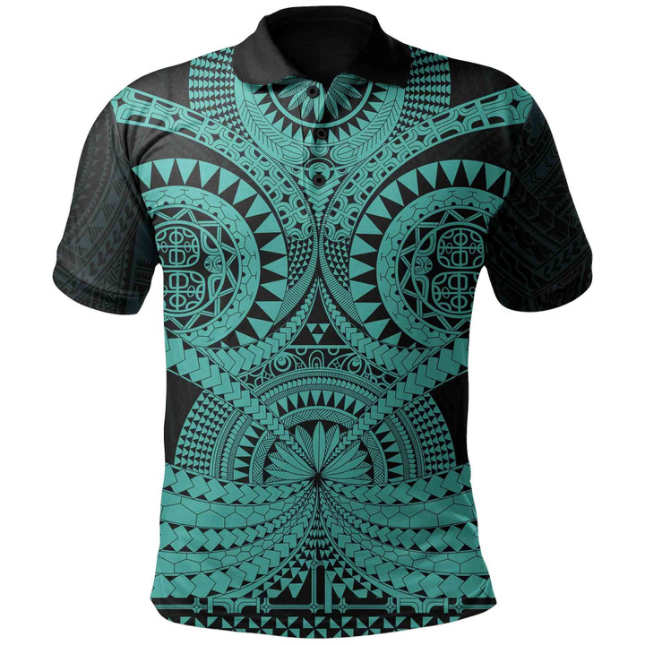 Polynesian Tattoo Print Polo Shirt Turquoise 2 TH5 - 1st New Zealand