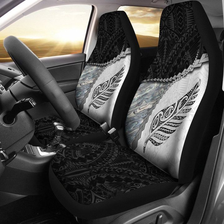 Paua Shell Maori Silver Fern Car Seat Covers White K5