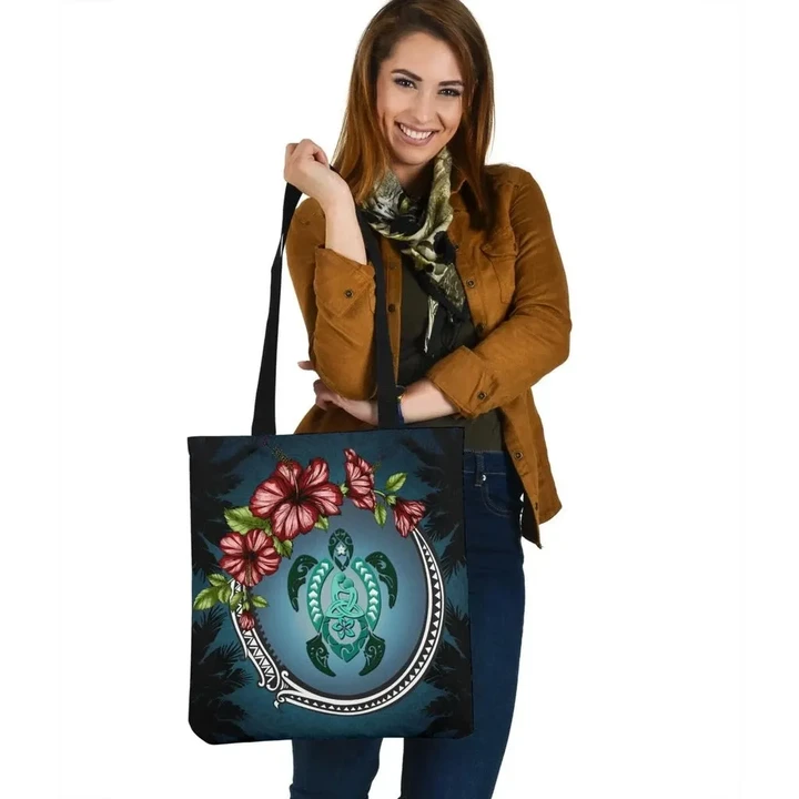New Zealand Tote Bag - Polynesian Ohana Turtle Hibiscus Mother Son A24 - 1st New Zealand