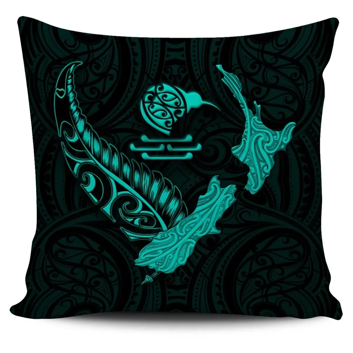 New Zealand Heart Pillow Cover - Map Kiwi mix Silver Fern Turquoise K4 - 1st New Zealand