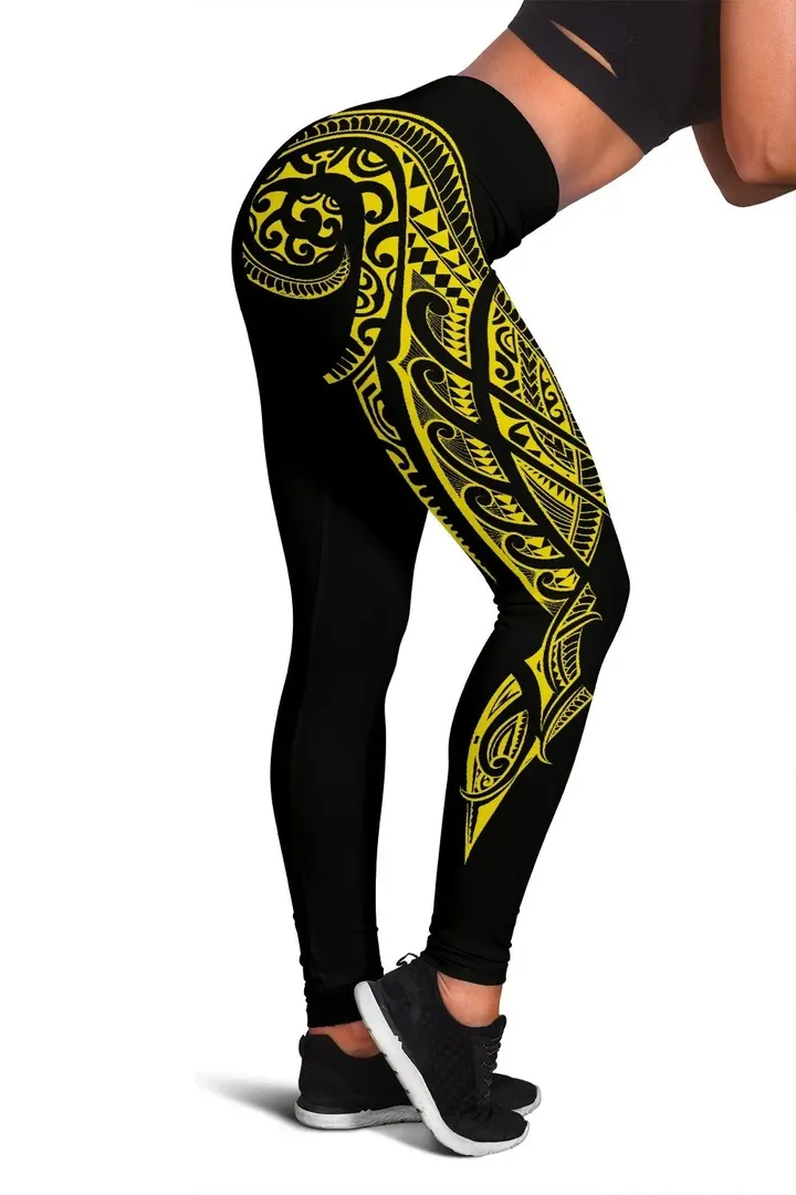 Tonga State Tattoo Swirly Yellow Polynesian Women's Leggings