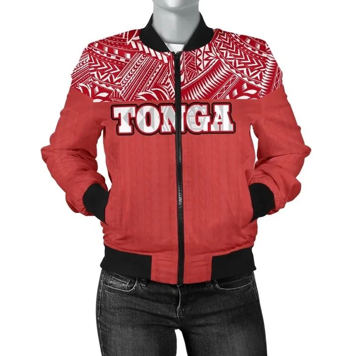 Tonga Women's Bomber Jacket - Polynesian Design Front