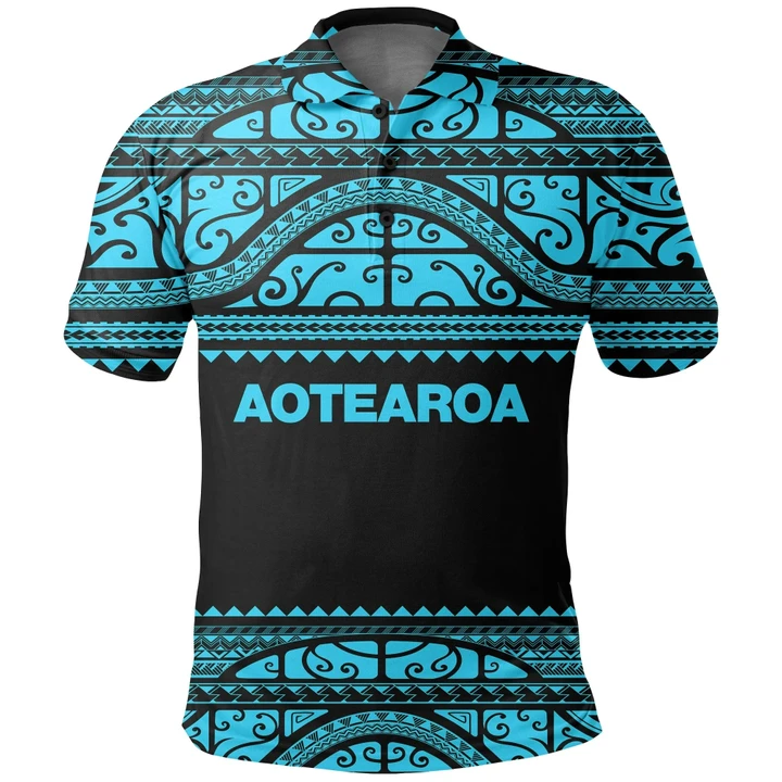 Aotearoa New Zealand Maori Polo Shirt Silver Fern - Blue K4x - 1st New Zealand
