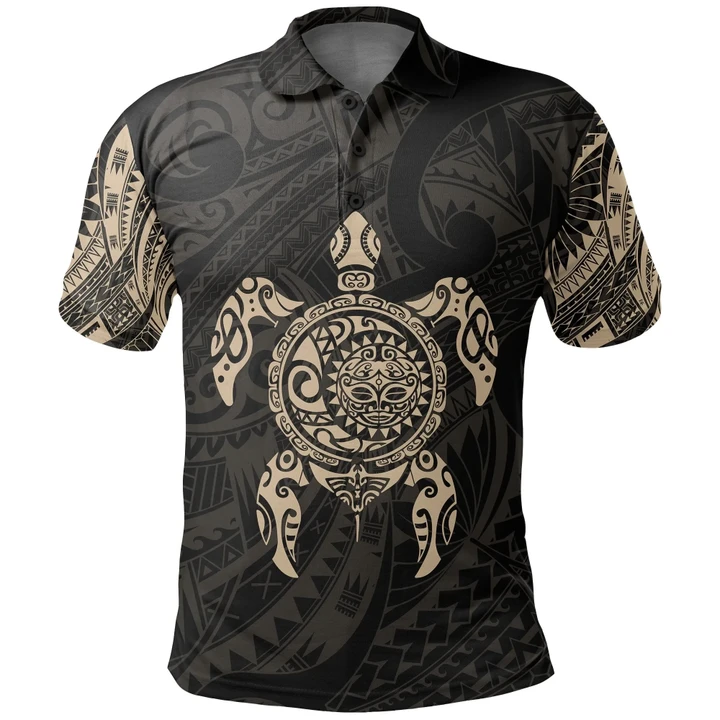 New Zealand Maori Polo, Polynesian Turtle Tattoo Polo Shirt Gold K4 - 1st New Zealand