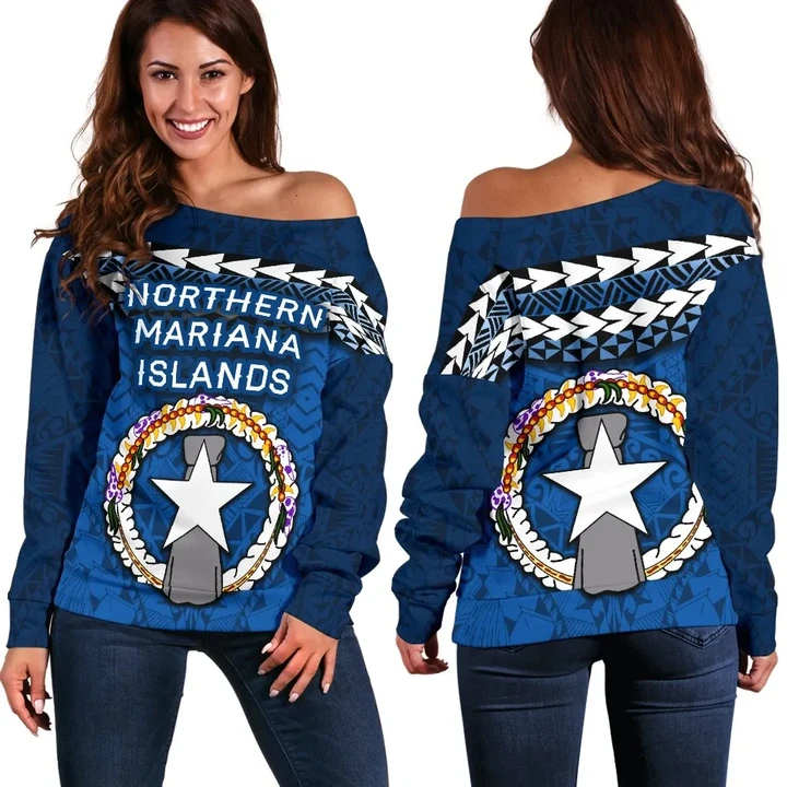 Northern Mariana Islands Polynesian Women Off Shoulder Sweater - Vibes Version