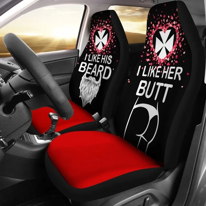 Wallis and Futuna Car Seat Covers Couple Valentine Her Butt - His Beard (Set of Two) | rugbylife