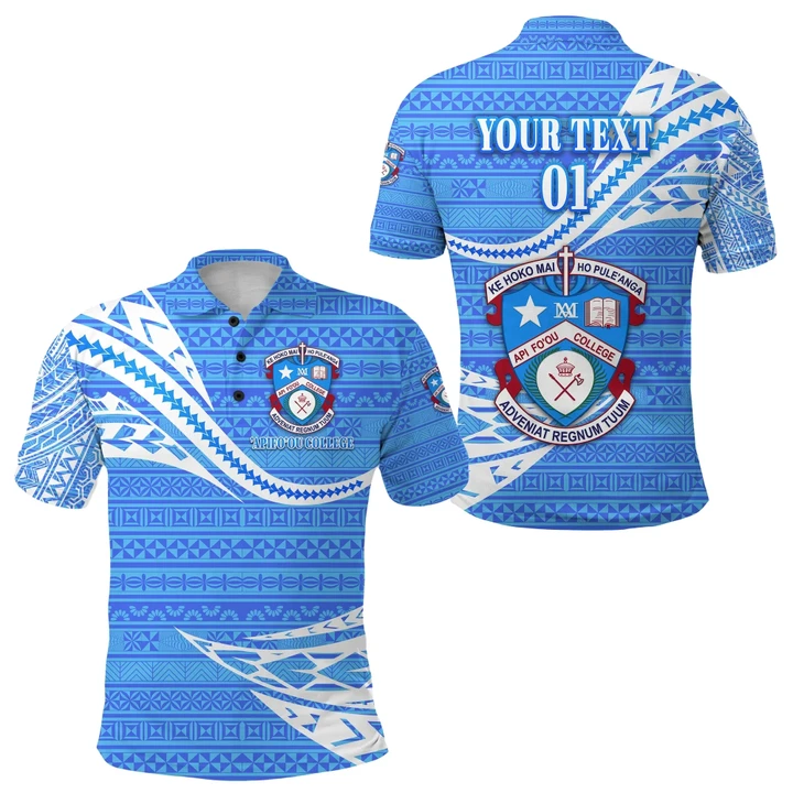 (Custom Personalised) ‘Apifo’ou College Polo Shirt Tonga Unique Version - Blue, Custom Text and Number