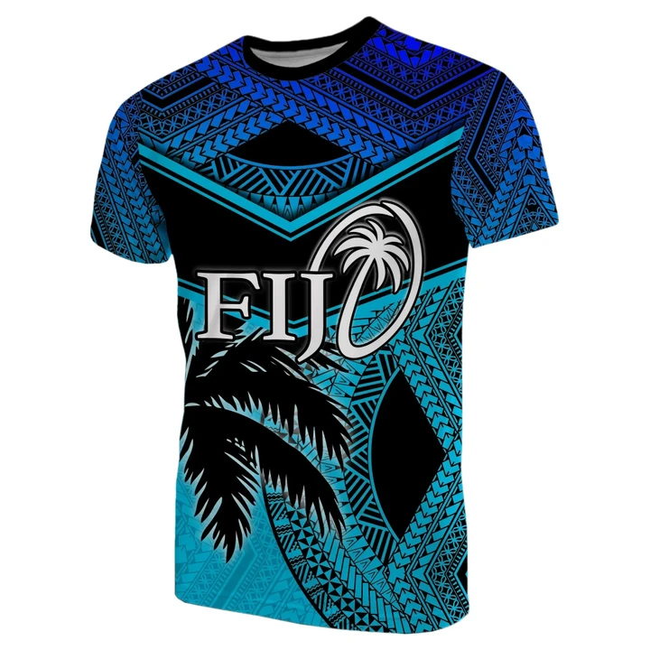 Fiji Rugby Polynesian T-Shirt Blue TH4