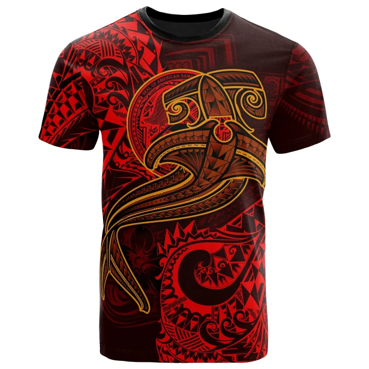 American Samoa T-shirt - Red Shark Polynesian Tattoo - BN18