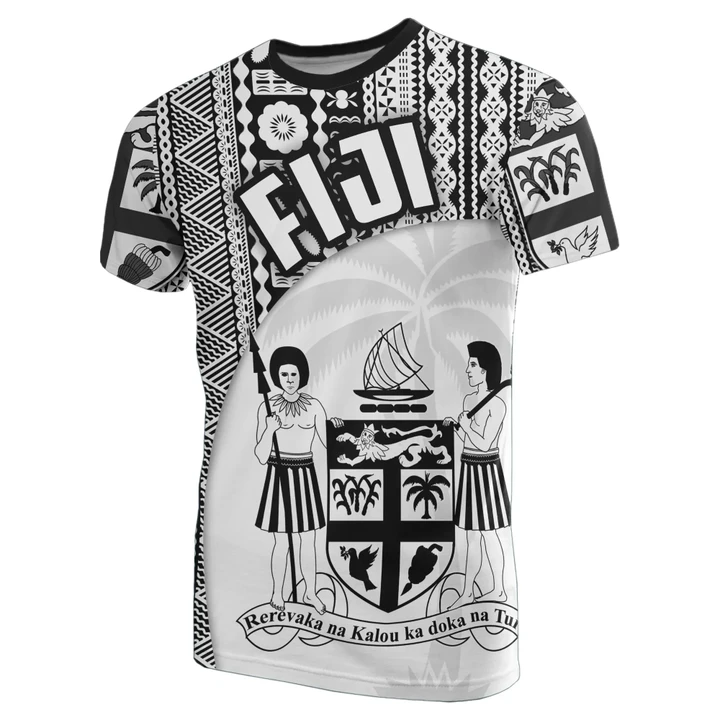 Fiji Tapa T-Shirt Coat Of Arms - Wave Style TH5