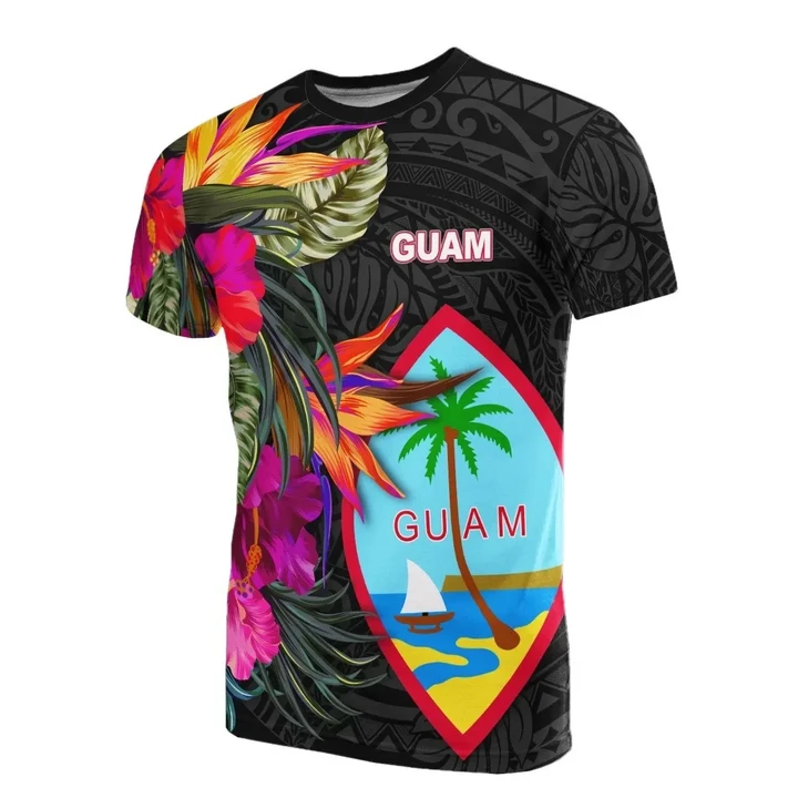 Guam All Over T-Shirt - Hibiscus Polynesian Pattern