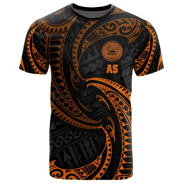 American Samoa Polynesian All Over T-Shirt - Orange Tribal Wave - BN12