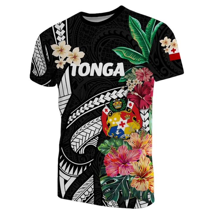 Tonga T-Shirt Coat Of Arms Polynesian With Hibiscus