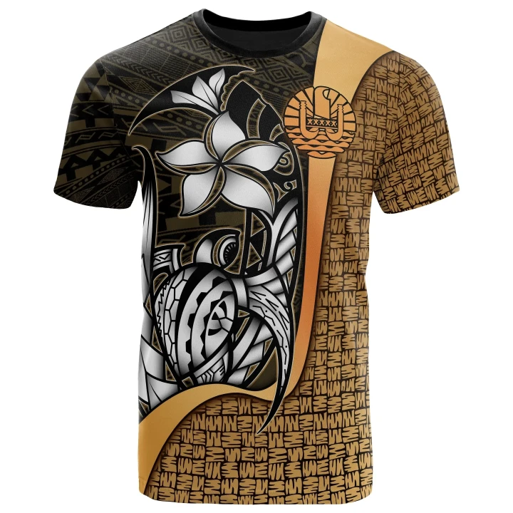 Tahiti Polynesian T-Shirt Gold - Turtle with Hook