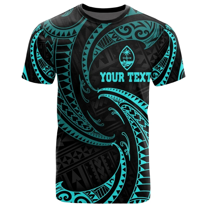 Guam Polynesian Custom Personalised T-Shirt - Neon Blue Tribal Wave