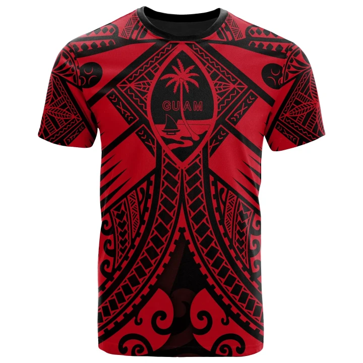 Guam Polynesian T-shirt - Red Guam Coat Of Arms Polynesian Tattoo