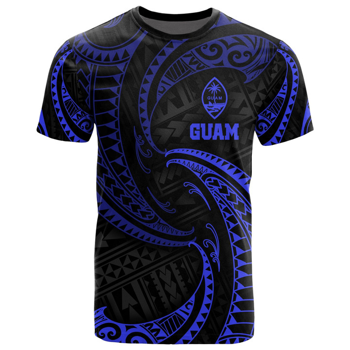 Guam Polynesian All Over T-Shirt - Blue Tribal Wave - BN12