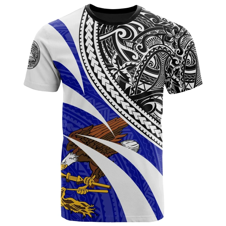 American Samoa Polynesian T-Shirt - Blue Floral Pattern - BN11