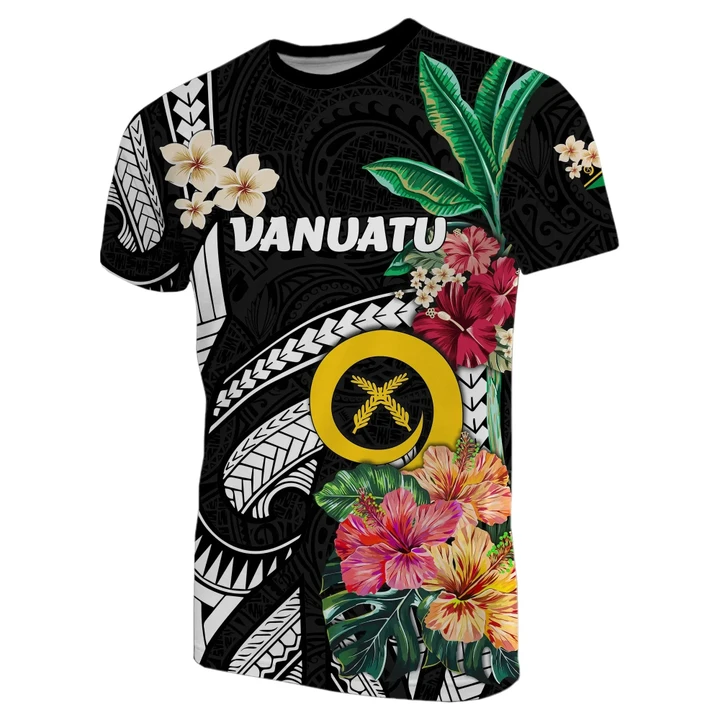 Vanuatu T-Shirt Coat Of Arms Polynesian With Hibiscus-2