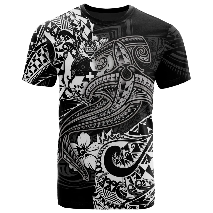 Tonga T-shirt - White Shark Polynesian Tattoo