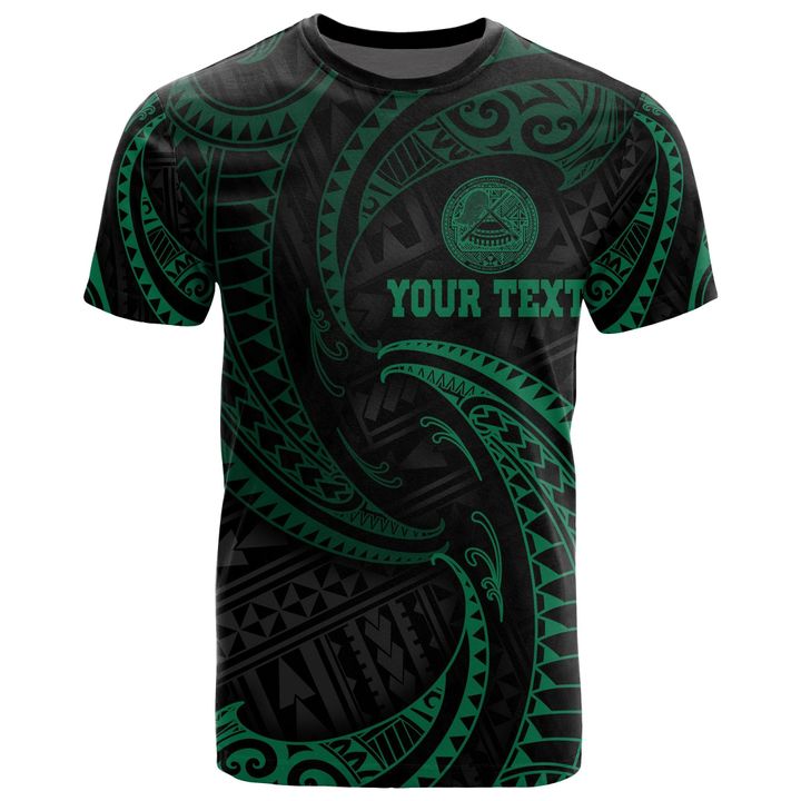 American Samoa Polynesian Custom Personalised T-Shirt - Green Tribal Wave
