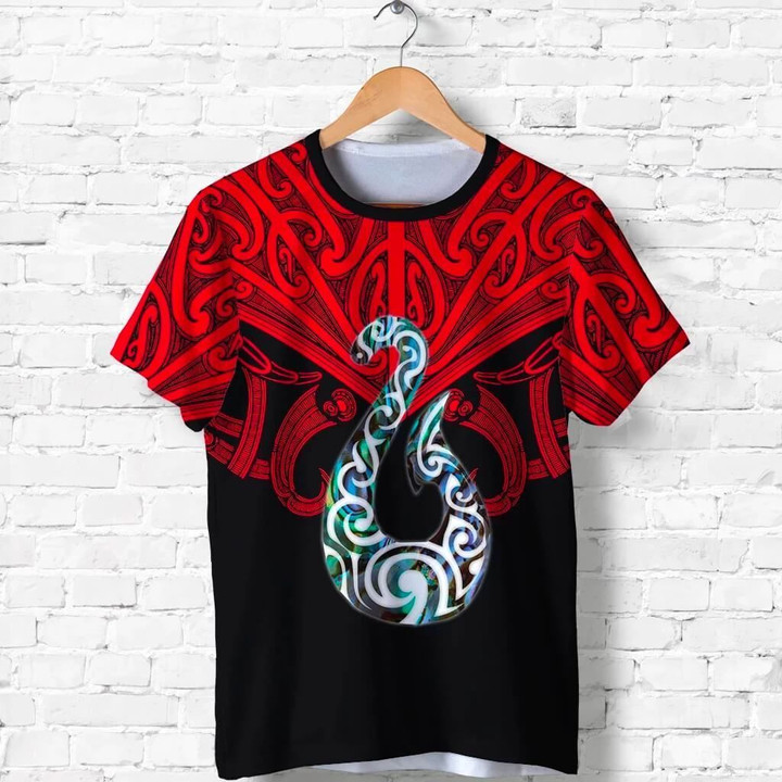 Maori Tattoo Shirt, Hei Matau Paua Red T-Shirt K4 - 1st New Zealand