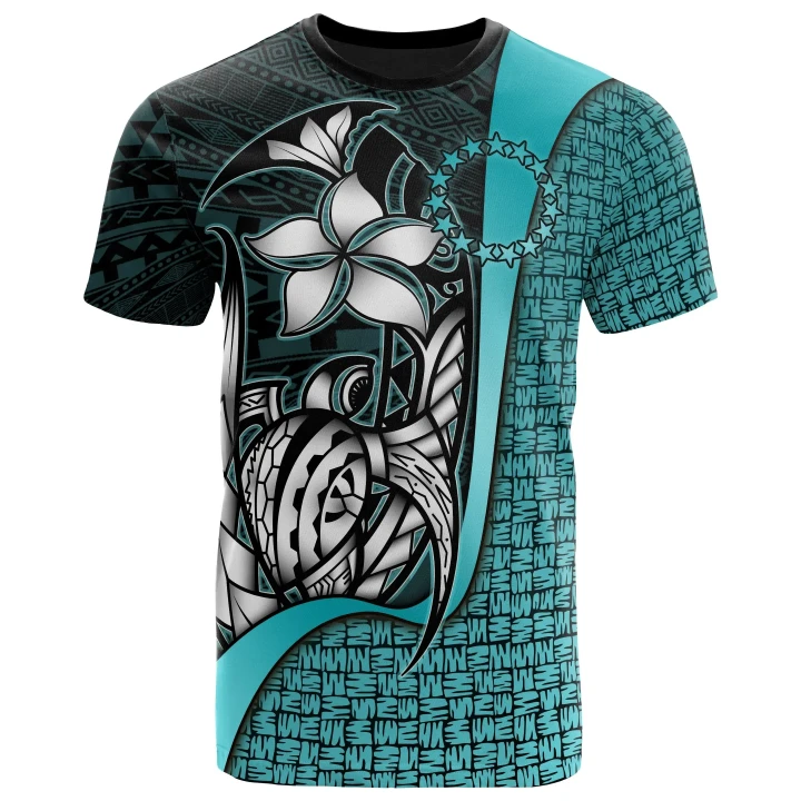 Cook Islands Polynesian T-Shirt Turquoise - Turtle with Hook