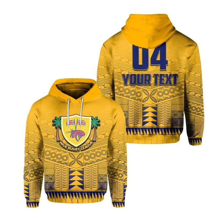 (Custom Text and Number)Niue Rugby Hoodie Yellow