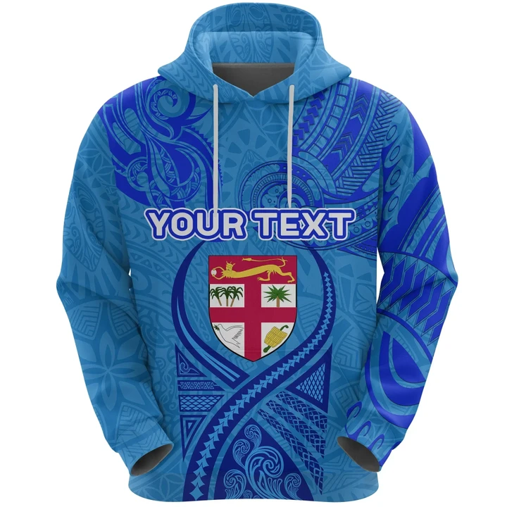 (Custom Personalised) Blue Hoodie Fiji Rugby Polynesian Waves Style
