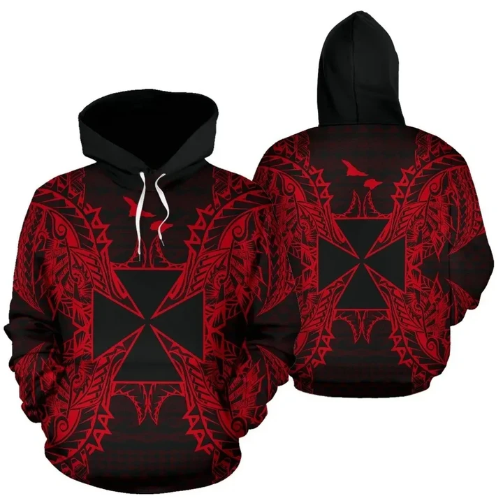 Wallis And Futuna Polynesian All Over Hoodie Map Red - Bn39